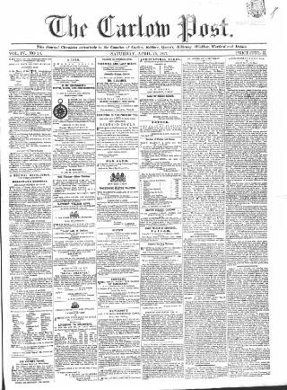 cover page of Carlow Post published on April 25, 1857