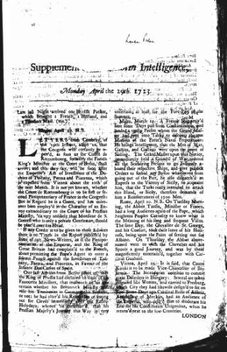 cover page of Dublin Intelligence published on April 29, 1723
