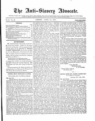 cover page of Anti-Slavery Advocate published on April 1, 1863
