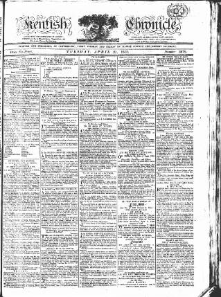 cover page of Kentish Weekly Post or Canterbury Journal published on April 25, 1815