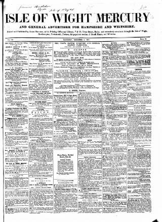 cover page of Isle of Wight Mercury published on December 5, 1857