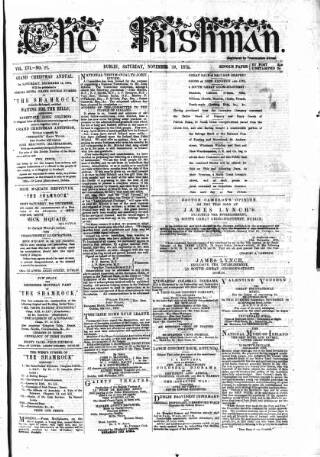 cover page of The Irishman published on November 29, 1873