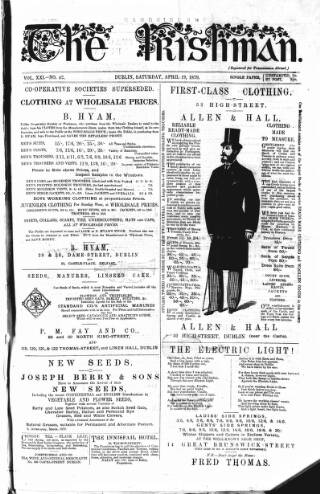 cover page of The Irishman published on April 19, 1879