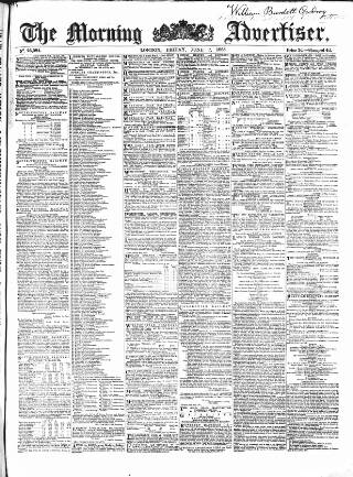 cover page of Morning Advertiser published on June 2, 1865