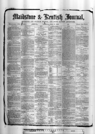 cover page of Maidstone Journal and Kentish Advertiser published on April 27, 1882