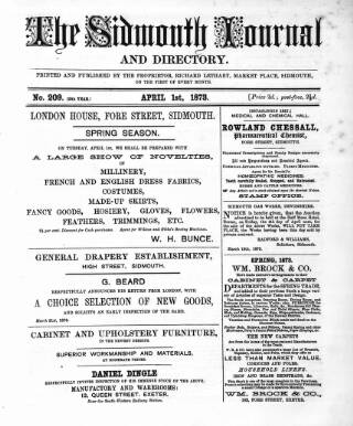 cover page of Sidmouth Journal and Directory published on April 1, 1873