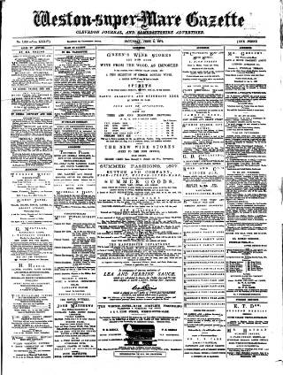 cover page of Weston-super-Mare Gazette, and General Advertiser published on June 2, 1877