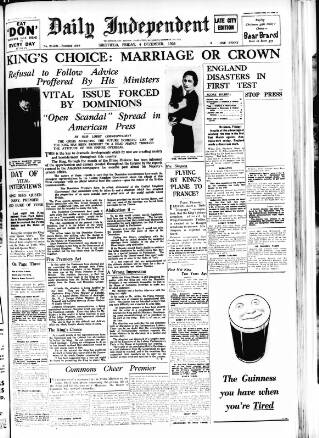 cover page of Sheffield Independent published on December 4, 1936