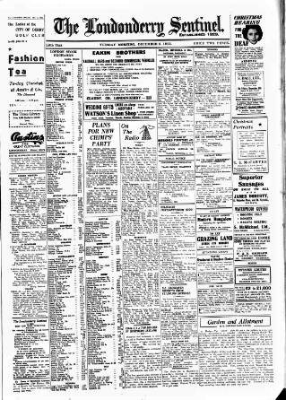 cover page of Londonderry Sentinel published on December 2, 1952