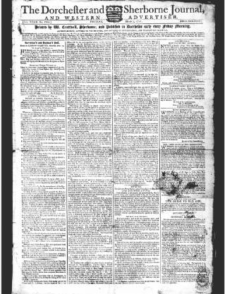 cover page of Dorchester and Sherborne journal, and Western Advertiser published on March 3, 1797