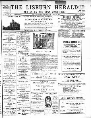 cover page of Lisburn Herald and Antrim and Down Advertiser published on March 4, 1893