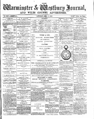 cover page of Warminster & Westbury journal, and Wilts County Advertiser published on April 24, 1886