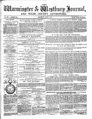cover page of Warminster & Westbury journal, and Wilts County Advertiser published on June 2, 1888