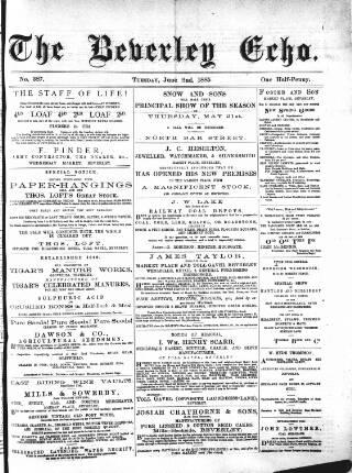 cover page of Beverley Echo published on June 2, 1885