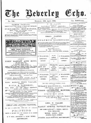 cover page of Beverley Echo published on April 19, 1892