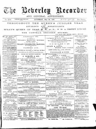 cover page of Beverley and East Riding Recorder published on May 28, 1887