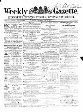 cover page of Weekly Gazette, Incumbered Estates Record & National Advertiser (Dublin, Ireland) published on May 12, 1855