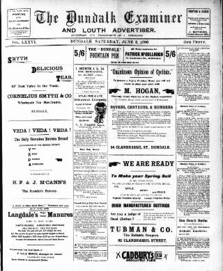 cover page of Dundalk Examiner and Louth Advertiser published on June 2, 1906