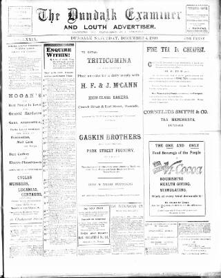 cover page of Dundalk Examiner and Louth Advertiser published on December 4, 1909