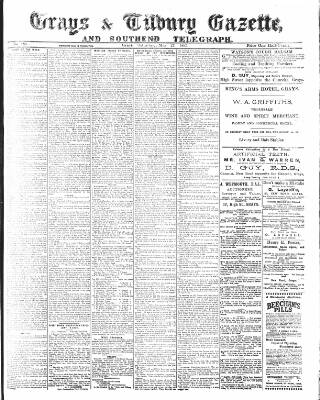 cover page of Grays & Tilbury Gazette, and Southend Telegraph published on May 27, 1899