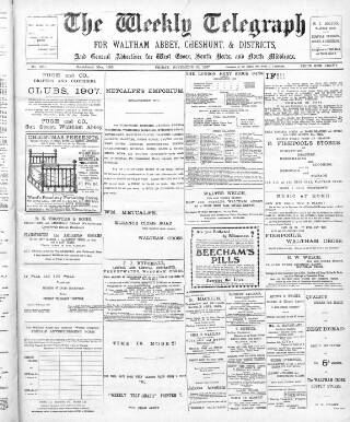 cover page of Waltham Abbey and Cheshunt Weekly Telegraph published on November 29, 1907