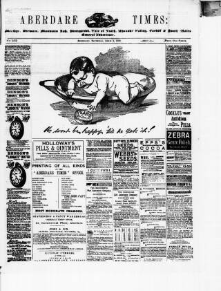 cover page of Aberdare Times published on April 2, 1892