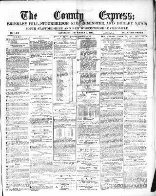 cover page of County Express; Brierley Hill, Stourbridge, Kidderminster, and Dudley News published on December 3, 1881