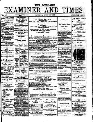 cover page of Midland Examiner and Times published on April 21, 1877