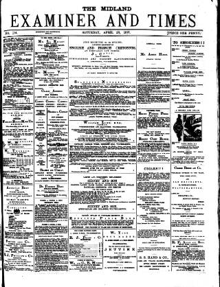cover page of Midland Examiner and Times published on April 28, 1877