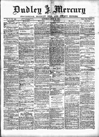cover page of Dudley Mercury, Stourbridge, Brierley Hill, and County Express published on June 22, 1889