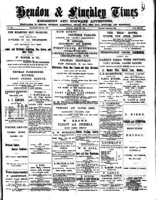 cover page of Hendon & Finchley Times published on April 20, 1894