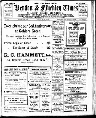 cover page of Hendon & Finchley Times published on April 27, 1923