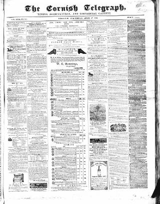 cover page of The Cornish Telegraph published on April 27, 1864