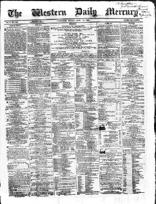 cover page of Western Daily Mercury published on April 18, 1862