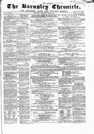 cover page of Barnsley Chronicle published on June 2, 1860