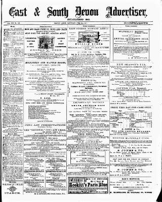 cover page of East & South Devon Advertiser. published on June 2, 1877