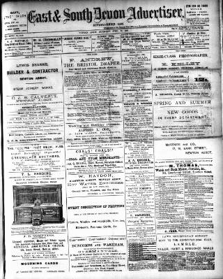 cover page of East & South Devon Advertiser. published on April 25, 1891