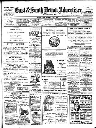 cover page of East & South Devon Advertiser. published on June 2, 1906