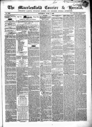 cover page of Macclesfield Courier and Herald published on June 1, 1839