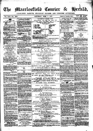 cover page of Macclesfield Courier and Herald published on June 2, 1877
