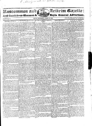 cover page of Roscommon & Leitrim Gazette published on April 25, 1829