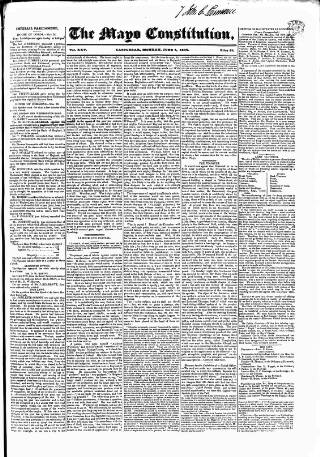 cover page of Mayo Constitution published on June 2, 1834