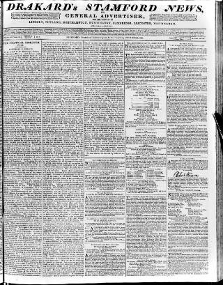 cover page of Drakard's Stamford News published on April 23, 1819