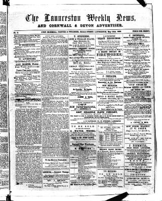 cover page of Launceston Weekly News, and Cornwall & Devon Advertiser. published on May 24, 1856