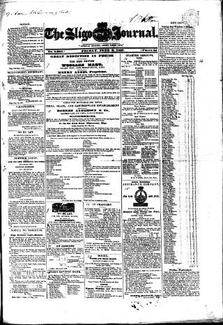 cover page of Sligo Journal published on June 2, 1837