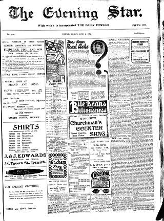 cover page of Evening Star published on June 2, 1905