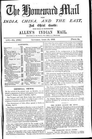 cover page of Homeward Mail from India, China and the East published on April 23, 1910