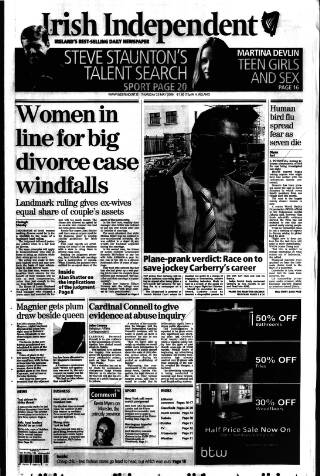cover page of Irish Independent published on May 25, 2006