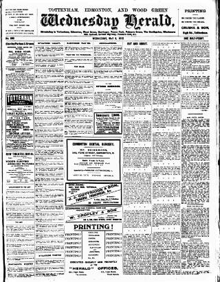 cover page of Tottenham and Edmonton Weekly Herald published on May 8, 1912