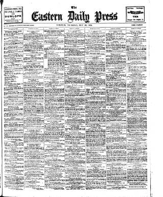 cover page of Eastern Daily Press published on May 28, 1908